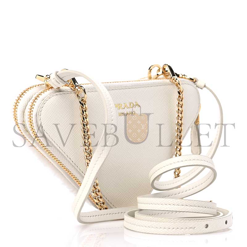 Pra*a saffiano shearling triangle mini pouch white 1nr015 (15*10cm)